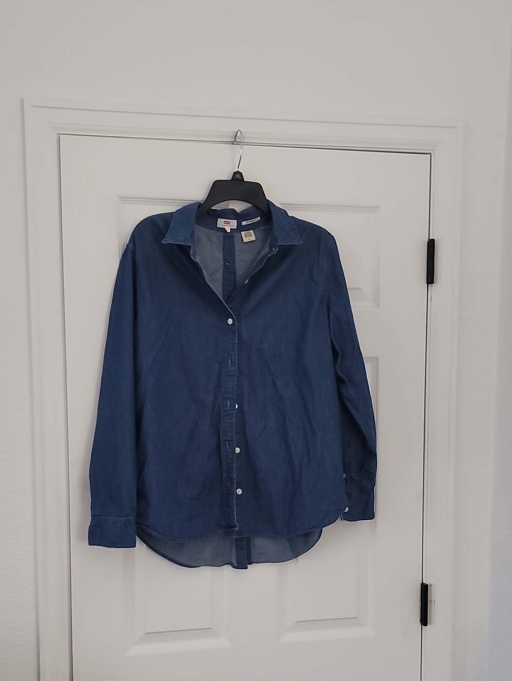 Womens Dark Blue Denim Shirt - Classic Button-Up